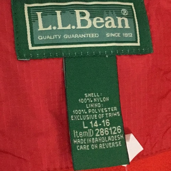 L.L. Bean, Red Full Zip Kid’s Lined Jacket, Hood Pockets Windbreaker Unisex Logo - Picture 4 of 6